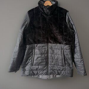 The North Face Harway Jacket Women’s L Black Gray Reversible Faux Fur Insulated